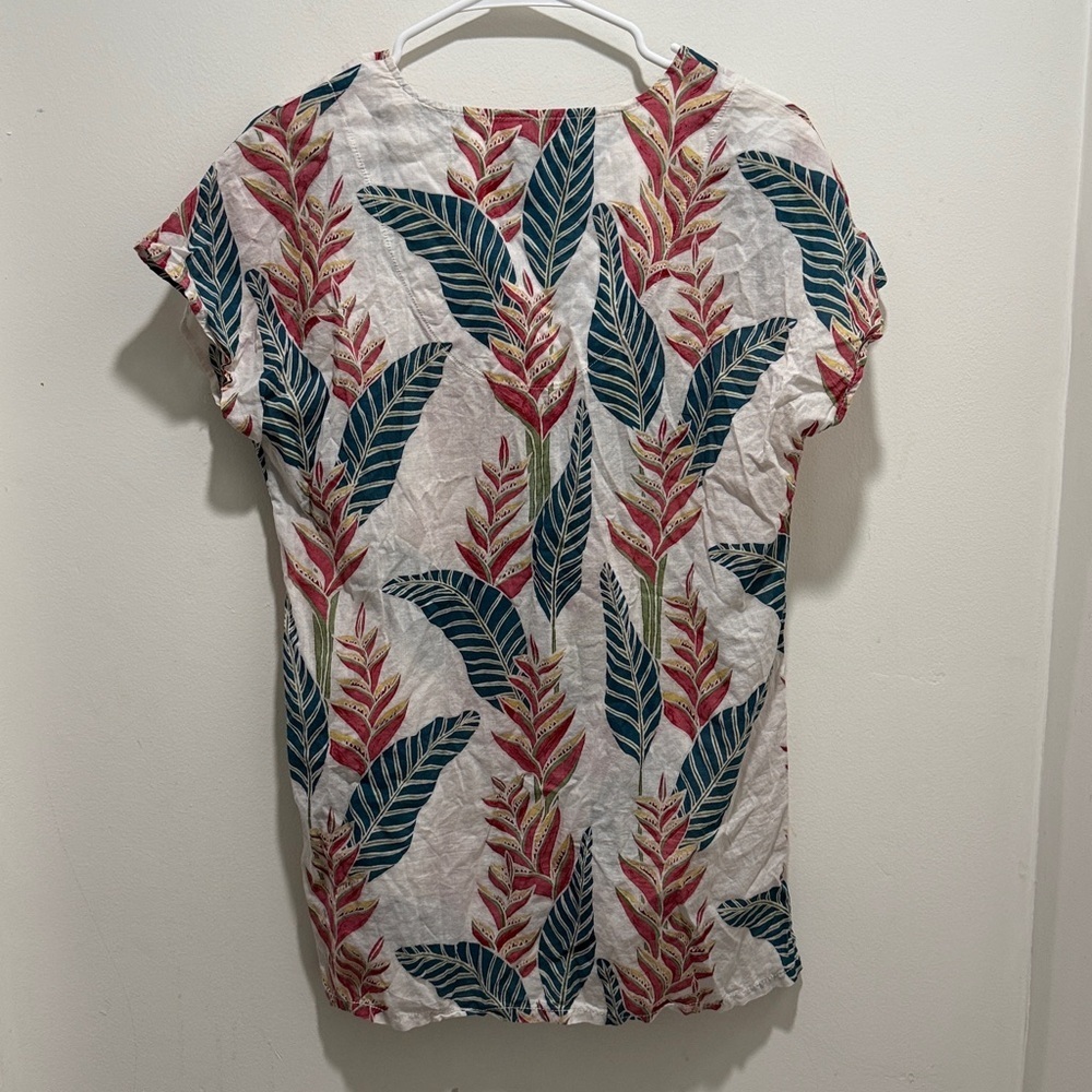 Reyn Spooner Women’s Hawaiian Top Tropical Print Short Sleeve Shirt V Neck - Picture 4 of 5